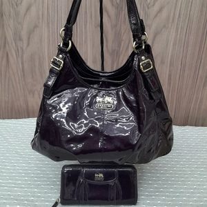 Vintage Coach Maggie Madison Patent Leather Wine Purple Plum Handbag/w wallet